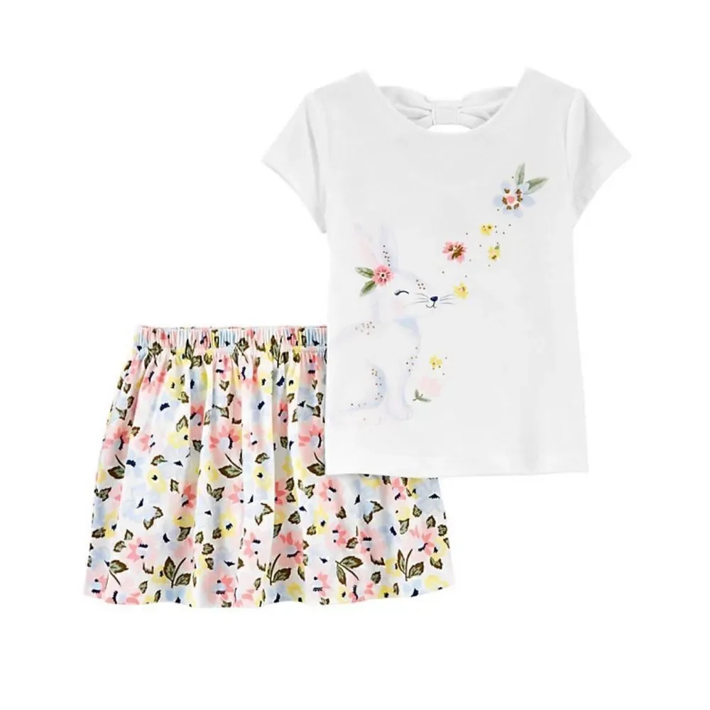 Carter's Baby Girl 18M 2-Piece Bunny Tee & Floral Skort Set